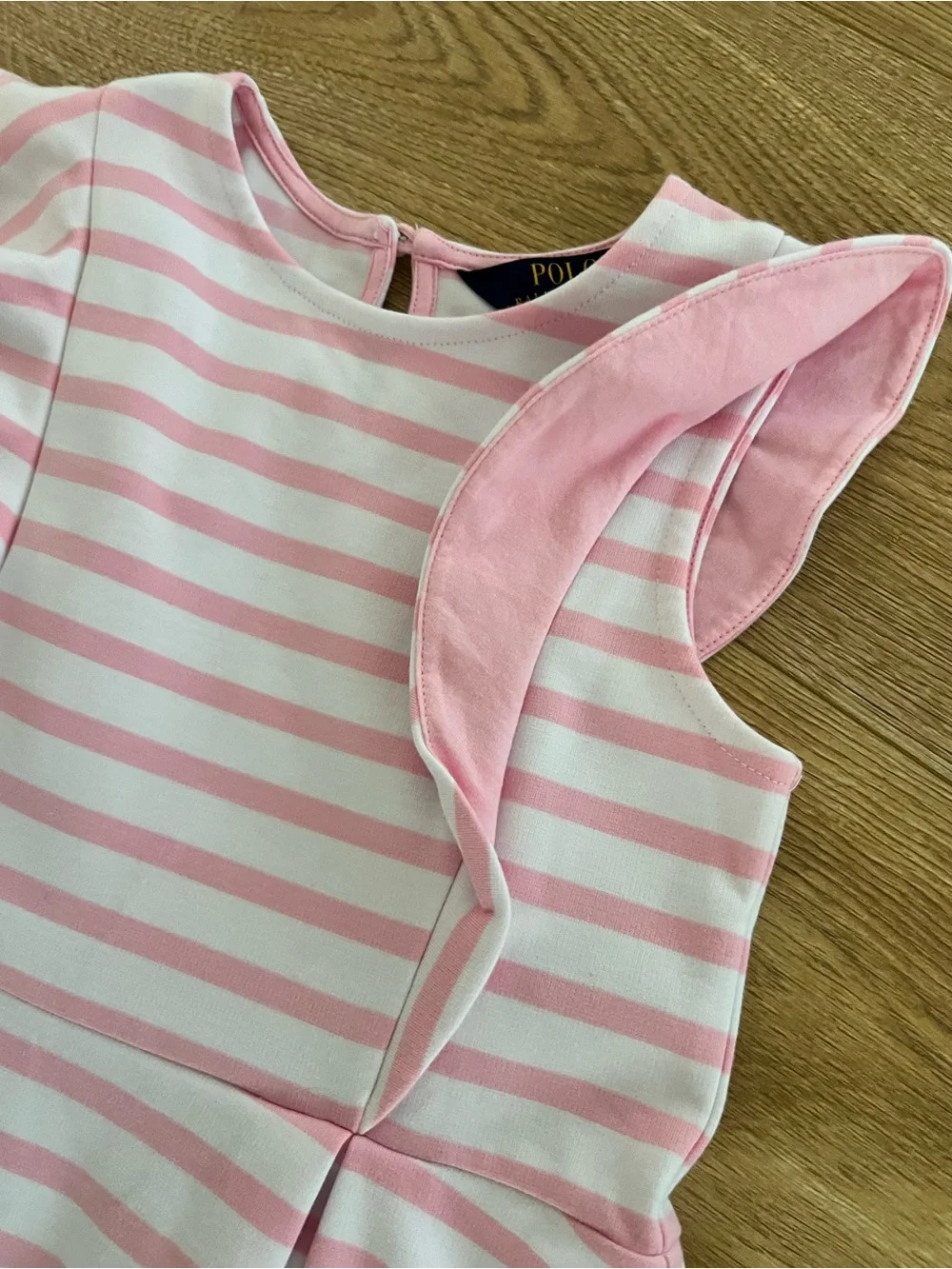 Polo Ralph Lauren Girls Pink and White Striped Flutter-Sleeve Dress Size 6X